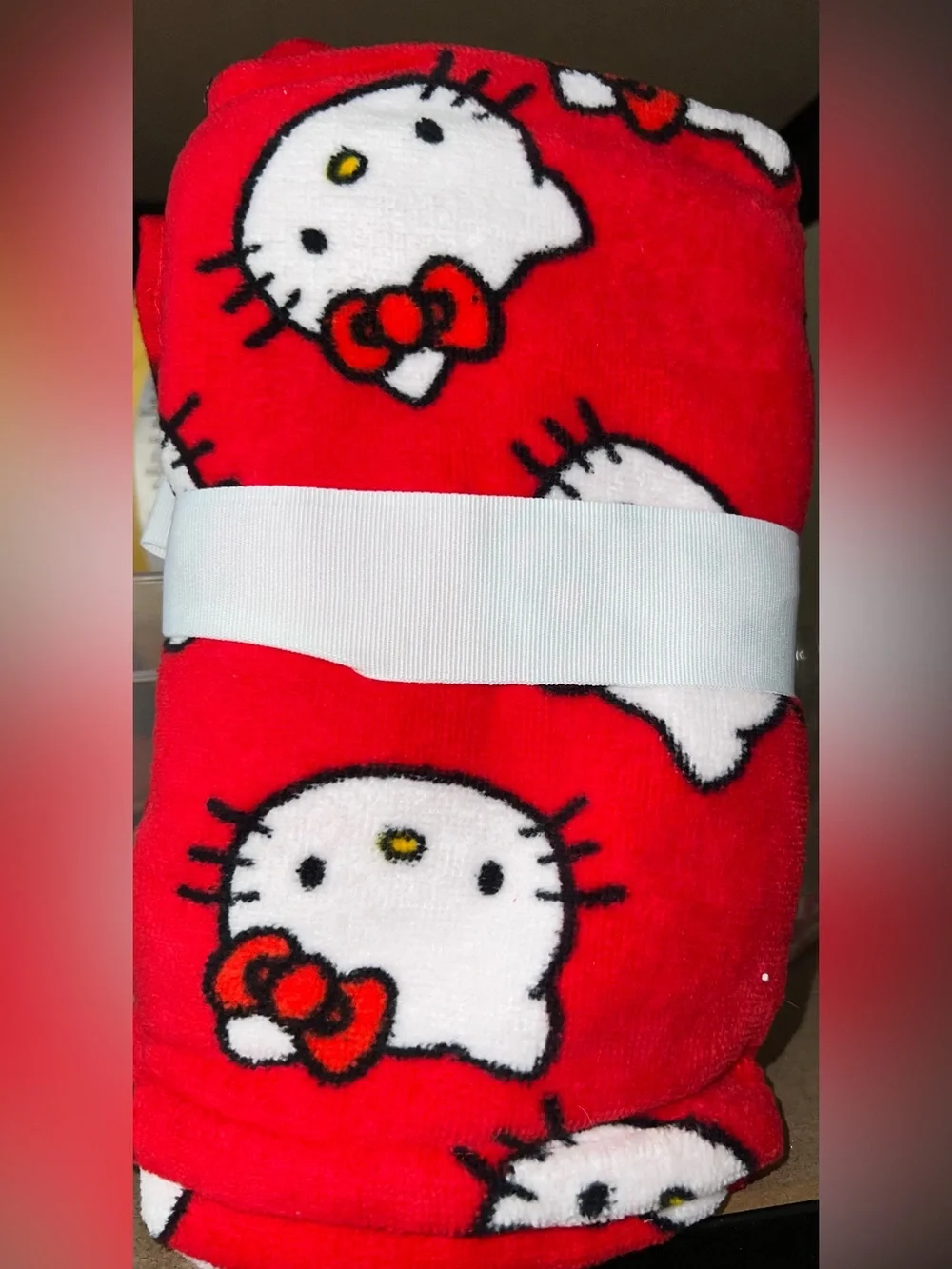 Hello Kitty Hand Towels Red Background Faces Heads Set Of 2 - NEW